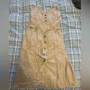 Linen Beige Button-Down Dress